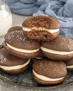 Indulge in these Whoopie Pies—soft, chocolatey cakes filled with fluffy marshmallow goodness! Perfect for sharing or treating yourself. 🍫✨ #WhoopiePies #ChocolateDessert #HomemadeTreats #DessertRecipe #BakingFun Spaghetti With Sausage, Cozy Pasta, Cheesy Baked Spaghetti, Marshmallow Filling, Sausage Marinara, Individual Cakes, Baked Spaghetti, Dairy Free Milk, Whoopie Pies