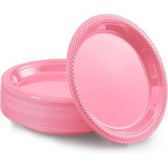 pink paper plates stacked on top of each other in the shape of an oval, with braided edges