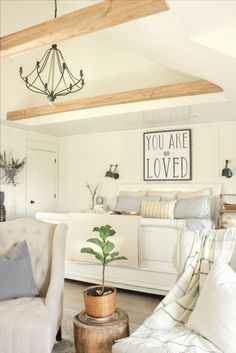 a living room filled with furniture and a potted plant