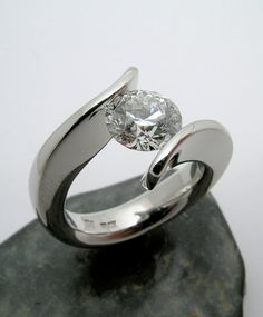 1.68 Carat Diamond Tension Set in my 10 Iridium by WatertonJewelry, $45000.00 Tension Set Engagement Rings With Wedding Band, Tension Set Diamond Ring, Tension Set Engagement Rings, Creative Necklace, Gem Jewelry, Sea Wave, Beautiful Diamond Rings, Diamond Engagement Wedding Ring, Family Jewels