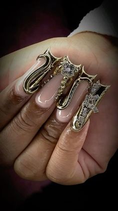 Nails Raina Core, Nail Piercing, Birthday Nail, Gold Acrylic Nails, Black Acrylic Nails, Nails Coffin Short, Duck Nails, Pink Ombre Nails