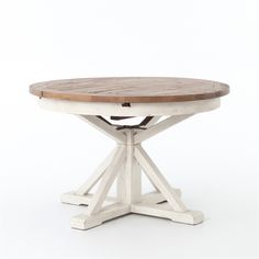 a white table with a wooden top