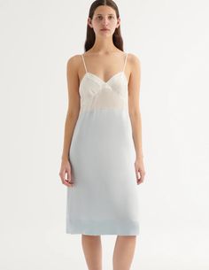 Araks - Ingrid Slip Cloud Lined Midi Slip Dress With Fitted Bodice, Spring Silk Slip Dress With Built-in Bra, Feminine Silk Slip Dress For Daywear, Spring Silk Knee-length Slip Dress, Lined Knee-length Slip Dress For Spring, Blue Slip Dress For Daywear, Feminine Fitted Silk Dress For Daywear, Feminine Dresses With Built-in Bra For Daywear, Feminine Fitted Silk Day Dress