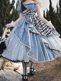 Embrace Alice in Wonderland vibes with our best-selling asymmetrical fluffy dress, now with a separate short sleeve option! If the asymmetrical design isn't for you, swap it out for a classic look.   	 		 			Size 			S 			M 			L 			XL 		 		 			Bust 			80-90 			84-94 			88-98 			92-102 		 		 			Waist 			60-70 			64-84 			68-78 			72-82 		 		 			Sleeve Length 			27 			27.5 			28 			28.5 		 		 			Full Length 			115 			116 			117 			118 Wonderland Dress, Wonderland Costumes, Fairytale Dress, Checkerboard Pattern, Fantasy Dress, Really Cute Outfits, Fantasy Clothing, Lolita Dress, Gothic Lolita