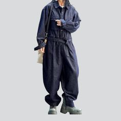 Introducing our ultra-baggy. street-trend women's denim overalls from the 2023 Autumn Collection ââ‚?for when you're feeling daring and edgy!Why They're Your Next Wardrobe EssentialThese denim overalls encapsulate the perfect combination of rebellious style and timeless sophistication. With a dark wash and distressed pattern. they feature a unique baggy fit and a sleek buttoned closure that adds an unexpected flair to your look.Key Highlights: Street Style Chic: Channel the spirit of the streets Baggy Casual Overalls For Workwear, Casual Baggy Overalls For Workwear, Utility Straight Leg Jumpsuit With Relaxed Fit, Utility Baggy Jumpsuits And Rompers With Pockets, Casual Baggy Jumpsuits And Rompers For Work, Casual Long Sleeve Overalls For Streetwear, Utility Jumpsuits And Rompers With Pockets, Baggy High-waist Denim Jumpsuit With Pockets, Baggy High Waist Denim Jumpsuit With Pockets