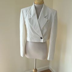 New! Zara Small Oyster White Cropped Blazer. Lapel Collar, Long Sleeves With Shoulder Pads ,Welt Pockets , Tonal Lining, One Button Closure. Has One Pen Mark At Back As Shown In Last Pic. White Tailored Cropped Blazer, Tailored White Cropped Jacket For Spring, White Cropped Formal Outerwear, White Cropped Outerwear For Formal Occasions, Formal White Cropped Outerwear, Tailored Cropped White Outerwear, White Tailored Cropped Outerwear, Fitted Cropped Zara Blazer, Zara Fitted Cropped Blazer