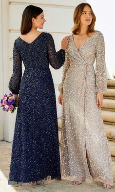 Adrianna Papell Platinum - 40332 Sequined Wrap Style Long Sleeve Dress Adrianna Papell Wedding Dress, Wrap Dress Bridesmaid, Long Sleeve Sequin Dress, Sequin Bridesmaid Dresses, Long Sleeve Sequin, فستان سهرة, Gowns Of Elegance, Groom Dress