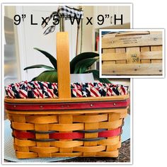 a basket that is made out of wood and has an american flag design on it