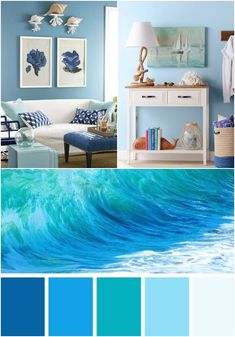 Interior images of rooms with blue walls Best Colours For Bedroom Walls, Ocean Blue Paint Colors Living Room, Ocean Blue Paint Colors Bedrooms, Beach Color Living Room Ideas, Bright Blue Paint Colors For Bedroom, Ocean Inspired Paint Colors, Coastal Living Rooms Blue Walls, Caribbean Blue Paint, Ocean Blue Bedroom Walls