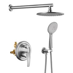 an image of a shower faucet with thermostaer and hand shower head