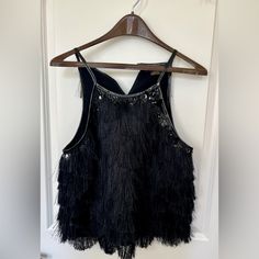 This Top Is In Perfect Condition And Have Never Worn It. Black Festive Tops For Summer, Black Festival Tops For Party, Black Tops For Party Festival, Black Tops For Party And Festival, Festive Black Top For Night Out, Festive Black Sleeveless Tops, Dressy Tops, Anthropologie, Womens Tops