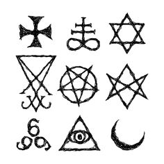 various symbols drawn in black ink on white paper