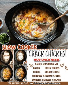 Slow Cooker Crack Chicken has everything that is good and addicting in it! Filled with bacon, cheese, cream cheese, and ranch dressing mix. - The Magical Slow Cooker Magical Slow Cooker, The Magical Slow Cooker, Ranch Dressing Mix, Crockpot Dishes, Slow Cooker Meals, Recipes Slow Cooker, Crockpot Recipes Slow Cooker