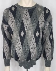 Brian MacNeil gray argyle acrylic blend crew neck sweater mens Large Casual Argyle Pattern Crew Neck Sweater, Winter Argyle Pattern Crew Neck Sweater, Winter Wool Sweater With Argyle Pattern, Wool Argyle Sweater For Winter, Black Argyle Pattern Crew Neck Sweater, Black Argyle Crew Neck Sweater, Gray Jacquard Knit Crew Neck Sweater, Gray Wool Sweater With Fair Isle Pattern, Mens Sweaters