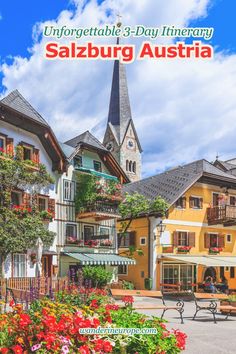 an image of a town with flowers in the foreground