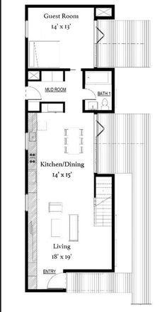 the floor plan for a two story house with an attached kitchen and living room area