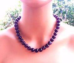 Amethyst Necklace. Beaded necklace. February birthstone. Natural purple stone.  Gift for her.  Handmade, genuine, purple Orchid Amethyst gemstone necklace is a beautiful addition to your style.  Built around a single color theme, this necklace is easy to wear. The necklace measures 18 inches plus 2" extender.  I can make a necklace longer or shorter. If you want a necklace to longer than 20", contact for a price.Matching earrings and bracelets can be created for you.Genuine, untreated, dark purp Purple Gemstone Beads Necklace For Gift, Purple Beaded Necklaces With 8mm Beads For Gifts, Purple Beaded Necklaces With 8mm Beads As Gift, Purple Beaded Necklace With 8mm Beads As Gift, Purple Beaded Necklaces With Natural Stones As Gift, Amethyst Beaded Necklaces With Round Beads For Gifts, Purple Amethyst Beaded Necklace Gift, Purple Gemstone Beaded Necklace As Gift, Amethyst Beaded Necklace For Gifts