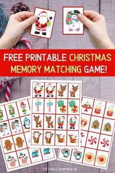 printable christmas memory matching game for kids to play with the santa clause and reindeer