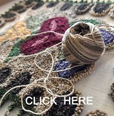 there are many different colored yarns on the table top with words that read, click here