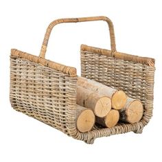 two wicker baskets with logs in them