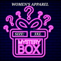 women's apparel size 3xl mystery box neon sign with question marks on it