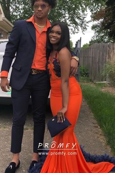 Stud Prom, Prom Outfits For Guys, Formal Dresses Mermaid, Mermaid Gown Prom, Orange Prom Dresses, Girl Prom, Prom Couples, Gang Members, Satin Formal Dress