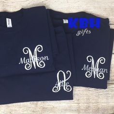 Choose from a variety of different colors! Gildan brand shirts are used. Please specify initials, colors needed and monogram style preferred in notes when placing your order. Monogram Tshirt, Monogram Outfit, Monogram Sweatshirt, Monogram T Shirts, Vinyl Monogram, Monogram Shirts, Cute Shirt Designs, Cricut Craft, Embroidery Monogram