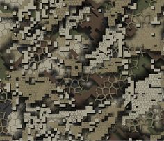 an abstract camouflage background with many different shapes and colors, including brown, green, black and white