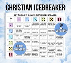 the christian icebreakerer game is shown with two different dices on each side