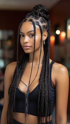 25 Large Knotless Braids Hairstyles: Where Tradition Meets Modernity Box Braid Bun For Black Women, Large Knotless Braids, Large Knotless, Goddess Braids Hairstyles, Box Braids Hairstyles For Black Women, Trendy Hairstyle, Cool Braid Hairstyles, Braids With Curls, Beautiful Braids