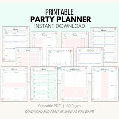 the printable party planner is shown here