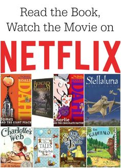 the book, watch the movie on netflix is in front of an image of children's books