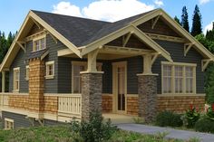 This craftsman design floor plan is 980 sq ft and has 2 bedrooms and 1 bathrooms. Craftsman Cottages, Craftsman Bungalow House Plans, Craftsman Houses, Craftsman Details, Vacation Cottage, Bungalow Exterior, Craftsman Exterior, Craftsman Style House, Casas Coloniales