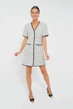 White Tweed Josephine Dress | Pomander Place Classic Style Petite Women, Chanel Suits For Women Classy, Formal Business Attire Women Dresses, White Tweed Dress Outfit, White Suit Dress For Women, Work Appropriate Dresses, Business Professional Dresses For Women, Young Professional Dresses, 1960s Fashion Women Classy