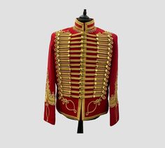 Napoleonic Hussar Jacket - Blue Military Uniform Tunic Pelisse Hendrix Jacket - Authentic Wool Hussar Jacket For Men  We craft Napoleonic Hussar jackets by hand, using premium materials and Pelisse Hussar Jacket For Men's - Pelisse Hussar Uniform - Scottish Military Tunic Jacket - Handmade Scottish Napoleonic Red Hussars Jacket The Pelisse Men's Hussar jacket is renowned for its dashing style, if unruly, adventurers of the army. The traditional image of the red hussar jacket is of a reckless, ha Red Stand Collar Blazer For Winter, Traditional Red Costume Outerwear, Royal Long Sleeve Outerwear For Fall, Royal Long Sleeve Winter Blazer, Hussar Uniform, Hussar Jacket, Jacket For Men, The Army, Military Uniform