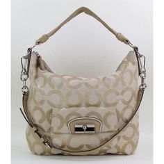 Nwt Coach 14912 Op Art Sateen Canvas Kristin Hobo Handbag 100% Authentic Cream Hobo Bag With Double Handle, Coach Beige Rectangular Bag, Classic Beige Bag With Silver-tone Hardware, Beige Tote Shoulder Bag With Silver-tone Hardware, Coach Beige Shoulder Bag With Silver-tone Hardware, Beige Coach Bag With Detachable Strap, Beige Bags With Silver-tone Hardware For Everyday Use, Beige Shoulder Bag With Silver-tone Hardware For Everyday Use, Rectangular Neutral Bags With Gold-tone Hardware