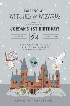 the wizard's castle birthday party is in progress with this printable ticket card