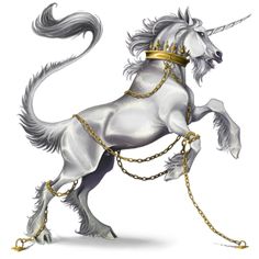 a white unicorn with a gold chain around its neck