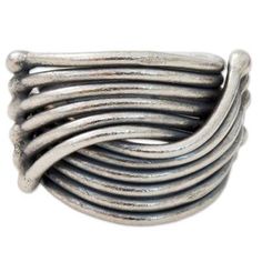 Karen silversmithing techniques are part of a time-honored tradition passed down over generations. Working with Thailand's Karen hill tribe silversmiths Achara presents this intriguing cocktail ring handcrafted from sterling silver. Artisan Hand Cast Silver Rings, Artisan Silver Hand Wrapped Rings, Unique Hand Wrapped Silver Rings, Hand Wrapped Silver Rings In Sterling Silver, Artisan Handmade Silver Stackable Rings, Big Mens Fashion Casual, Silver Cocktail, Traditional Jewelry, Women Artisans