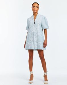 Pre-Order - Elliana Barong Mini Dress – MESTIZA NEW YORK Hunter Bell, Swimwear Dress, Easter Dress, Boutique Accessories, Pink Mini Dresses, Knit Jacket, Mandarin Collar, Clothing And Accessories, Puff Sleeves