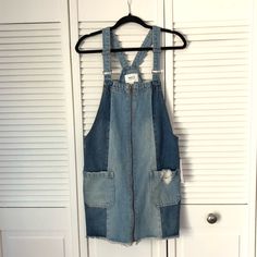 Look Cute And Casual In This Adorable Denim Overall Skirt! Perfect For Your Next Concert Or Festival! Forever 21 Medium Wash Denim Dress For Summer, Trendy Fitted Denim Dress From Forever 21, Forever 21 Summer Medium Wash Denim Dress, Forever 21 Medium Wash Denim Summer Dress, Trendy Fitted Denim Dress By Forever 21, Trendy Fitted Forever 21 Denim Dress, Trendy Forever 21 Denim Dress, High Rise Blue Denim Skirt By Forever 21, Casual Denim Dress By Forever 21