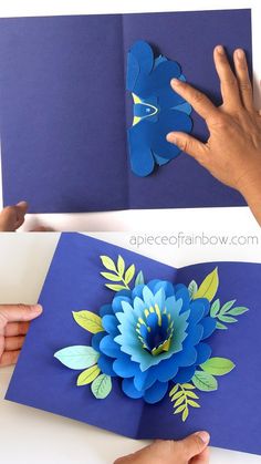 Easy DIY Happy Mother's Day card with beautiful big pop up flower: tutorial, video  free printable templates for handmade version  Cricut print and cut! - A Piece of Rainbow #diy #crafts #crafting #papercraft #papercrafts #greetingcard #valentinesday #birthday #mothersday #flower #cricut #cricutmaker #cricutcrafts Pop Up Flower, Pop Up Flower Cards, Cricut Print And Cut, Kraf Kertas, Happy Mother's Day Card, Celebrate Mom, Crafty Kids, Birthday Cards Diy