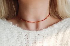 "Autumn Bloom Seed Beaded Choker Necklace Beautiful hand crafted mix of warm red, orange and golden bronze beads. The perfect necklace for fall! Pair it with one of our other handmade necklaces found in the shop! Choker is 13 inches with a 2\" adjustable gold plated extender chain. 15 inches full length Custom lengths are available upon request! Handmade with love by Amanda **please read my shop's policies** Thanks for viewing! ---please do not use our photos without permission---" Autumn Necklace Fall Jewelry, Autumn Necklace, Necklace Trendy, Handmade Gift Tags, Bead Ideas, Warm Red, Beaded Choker Necklace, Fall Jewelry, Warm Autumn