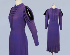 1930 Work Dress, 1930s Cowl Neck Dress, 1920s Dress Vintage, 1940s Velvet Dress, 1930s Afternoon Dress, 1930s Knit Dress, 1930s Purple Dress, 1930s Fashion Women, 20s Dresses