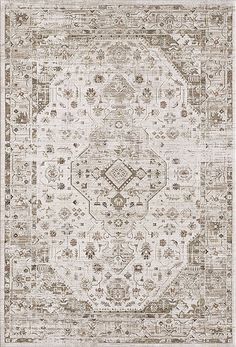 a beige and brown rug with an intricate design