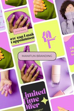 an advertisement for manifun brand with many different images