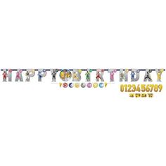 a happy birthday banner with the words happy birthday in different colors and letters on it