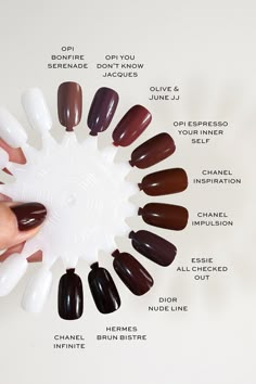 Dark Brown Nails Almond Shape, Opi Brown Red Nail Polish, Opi Halloween Colors, Cognac Nail Polish, Opi Brown Chrome Nails, Essie Brown Nail Polish Shades, Brown Opi Colors, Opi New Years Nails, Opi Dark Brown Nail Polish