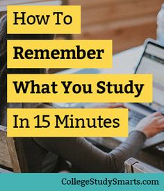 a woman sitting in front of a laptop computer with the words how to remember what you study in 15 minutes