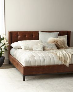 Four Hands Patterson Tufted Platform Queen Bed and Matching Items & Matching Items | Horchow Dreamy Interior, Platform Queen Bed, Tufted Platform Bed, Leather Bed Frame, Apt Decor, Convertible Bed, Tufted Upholstered Headboard, Leather Headboard, Basic Skills